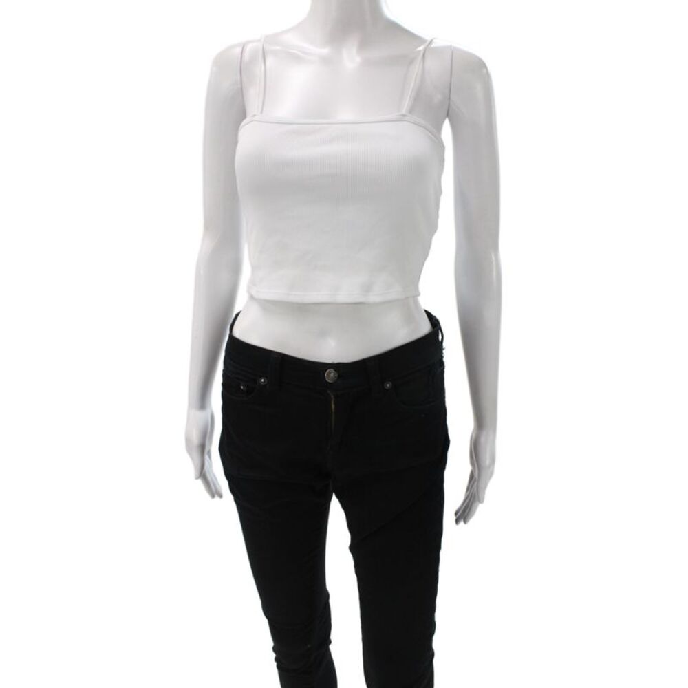 Alo Women Ribbed Square Neck Sleeveless Basic Tank White Pullover Size M